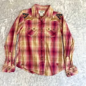 Ariat REAL Girls Shirt Sz M 10 Long Sleeve Snap Button Embroidered Cowgirl